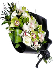 Buchet funerar de lux orhidee imperiala si lisianthus alb 